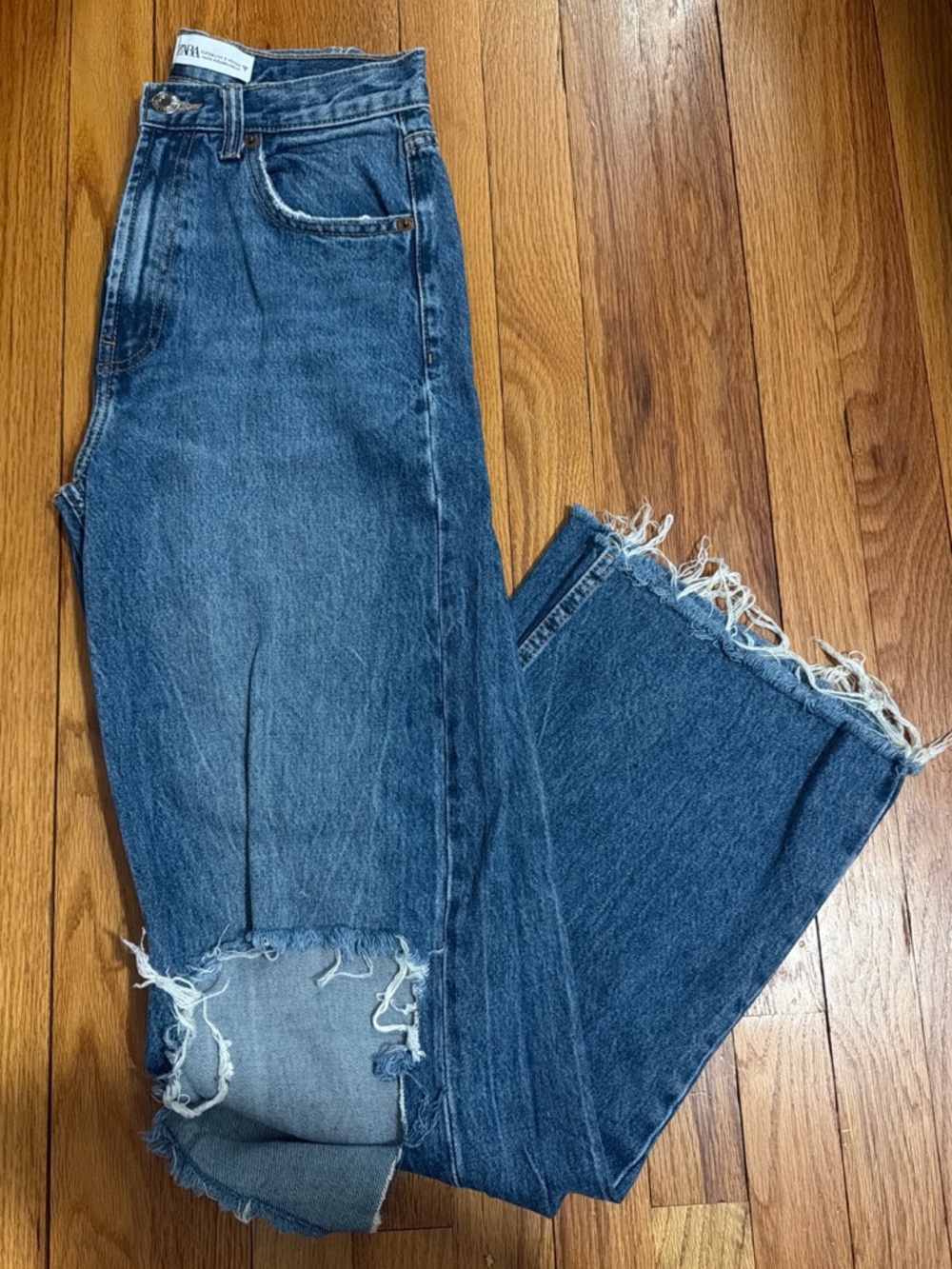 Zara High-Rise Distressed Blue Women's Jeans